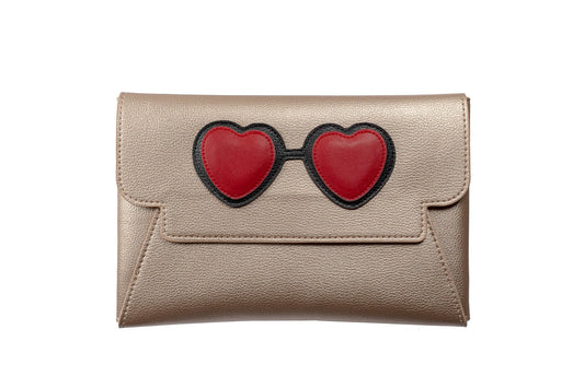 Clutch - Gold with Red Hearts - APTICA