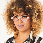 Aptica Pop Art Disco Cher Ready Reading Glasses Unisex Blue Light Filter Female Model