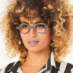 Aptica Pop Art Disco Sledge Ready Reading Glasses Unisex Blue Light Filter Female Model